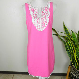 Eliza J Sz 8 Pink Crochet Bib Shift Dress
